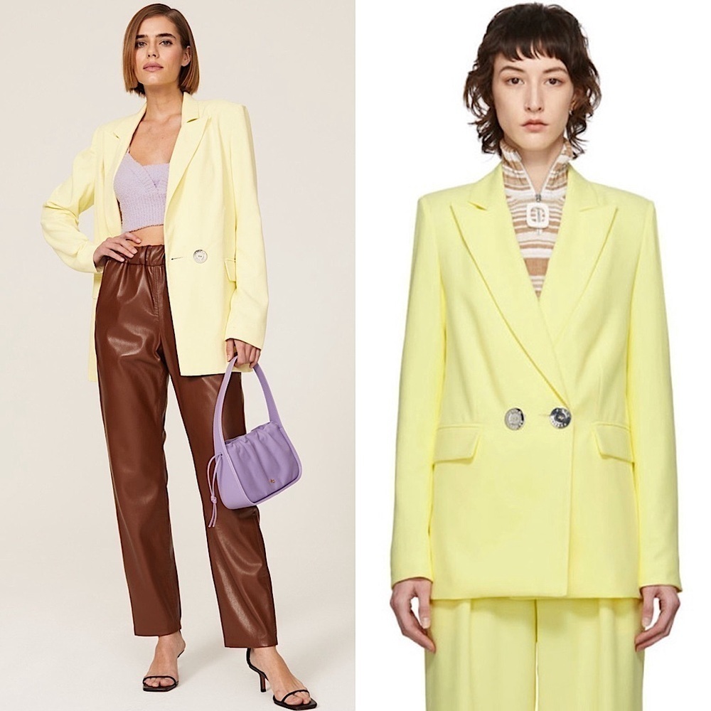 SIMON MILLER Pastel Lemon Double Breasted Oversized Boyfriend Blazer Jacket XXL‎